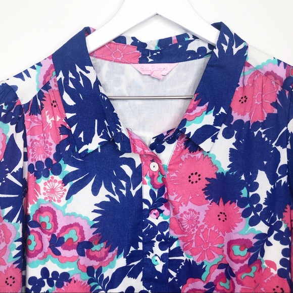 Lilly Pulitzer Pink Blue Floral Shirt Dress 8 - Picture 7 of 7